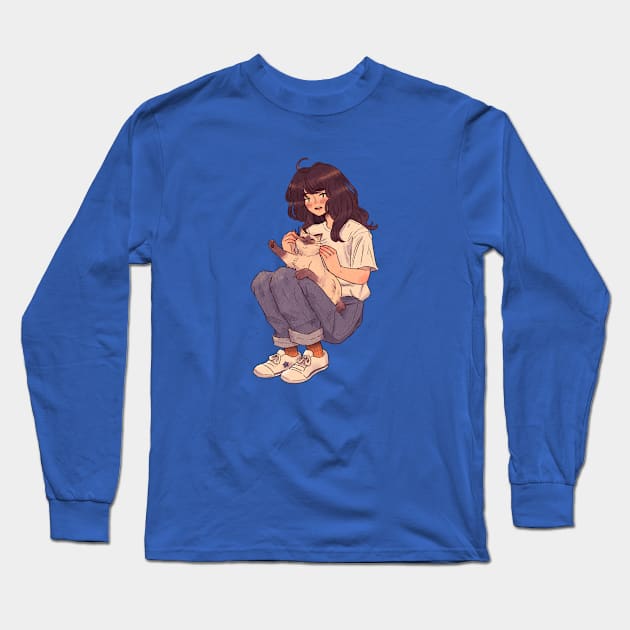 A Girl and Her Cat Long Sleeve T-Shirt by RedBeanPorridge TeePublic Store